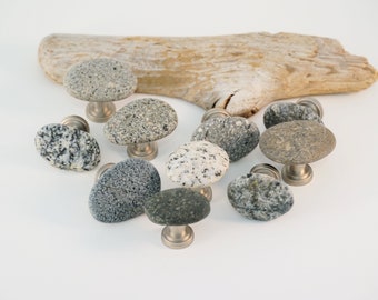 Cabinet Knobs - Natural River Rock and Beach Pebble Hardware - Gray Stone Quick Order Pulls