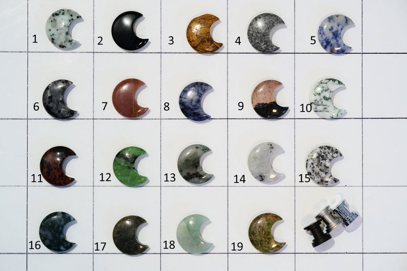 Moon Shaped Gemstone Cabinet Knob Singles Choose Your Stem Color afbeelding 2