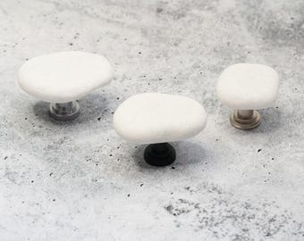 Custom Cabinet Knobs - Glittering White Marble - Choose Your Stones and Metal Base Color