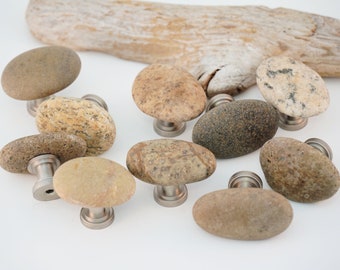 Cabinet Knobs - Natural Beach Stone and River Rock Hardware - Tan and Brown Quick Order Pulls