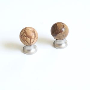Gemstone Marble Cabinet Knob Pair - Picture Jasper Spheres