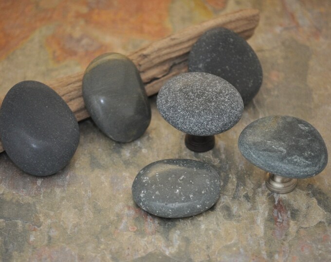 Polished Natural Stone Knobs Set of Six Etsy
