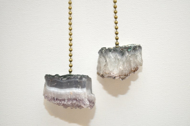 Amethyst Crystal Geode Light Pull Fan Pull Pair