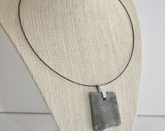 Green Moss Freeform Agate Necklace - Stainless Steel Bail