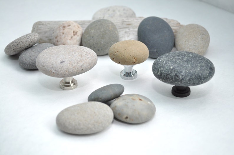 CUSTOM ORDERS Beach and River Rock Pebble Stone Cabinet Knobs Pulls Hardware image 1