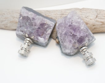 Lamp Finial Pair - Natural Amethyst Geode Crystals