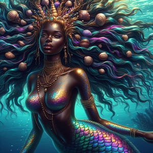 Magical Black Mermaid Printables for Kids – T-Shirt Design, Wall Art, Party Decor | Instant Download | Cute Mermaid Digital Art
