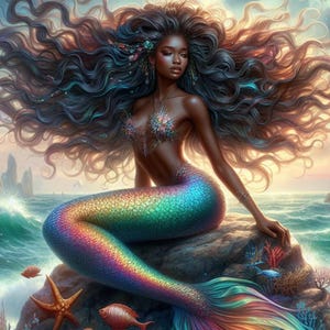 Magical Black Mermaid Printables for Kids – T-Shirt Design, Wall Art, Party Decor | Instant Download | Cute Mermaid Digital Art