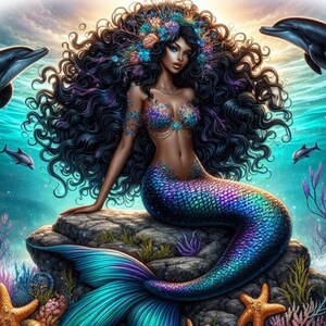 Magical Black Mermaid Printables for Kids – T-Shirt Design, Party Decor | Instant Download | Cute Mermaid Digital Art