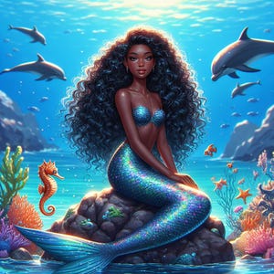 Magical Black Mermaid Printables for Kids – T-Shirt Design, Party Decor | Instant Download | Cute Mermaid Digital Art