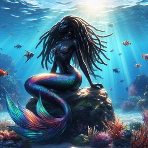 Magical Black Mermaid Printables for Kids – T-Shirt Design, Party Decor | Instant Download | Cute Mermaid Digital Art