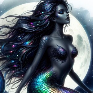 Magical Black Mermaid Printables for Kids – T-Shirt Design, Wall Art, Party Decor | Instant Download | Cute Mermaid Digital Art