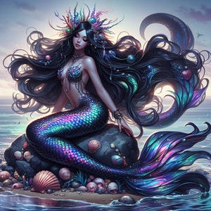 Magical Black Mermaid Printables for Kids – T-Shirt Design, Wall Art, Party Decor | Instant Download | Cute Mermaid Digital Art