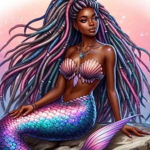 Magical Black Mermaid Printables for Kids – T-Shirt Design, Wall Art, Party Decor | Instant Download | Cute Mermaid Digital Art