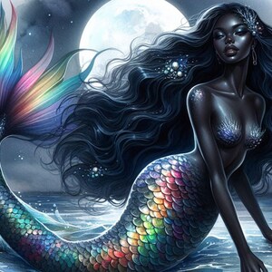 Magical Black Mermaid Printables for Kids – T-Shirt Design, Wall Art, Party Decor | Instant Download | Cute Mermaid Digital Art