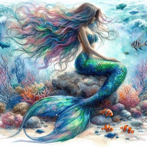 Magical Black Mermaid Printables for Kids – T-Shirt Design, Wall Art, Party Decor | Instant Download | Cute Mermaid Digital Art