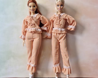Orange Gingham Lace Outfit for 11.5" Dolls , Curvy Dolls
