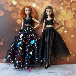 barbie black sequin dress Black Sequin Star Evening Dress 1/6 Doll Clothes Outfits Wedding Gown Toy  11.5"