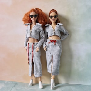 Modern Grey Athleisure Skirt Set for 11.5&quot; doll , 1/6 doll