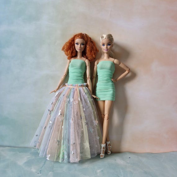 Mint Green Mini Dress With Starry Rainbow Tulle Overskirt for 11.5" Fashion  Doll - Etsy