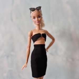 Black Doll Outfit: Bandeau Top & Pencil Skirt for 11.5 inch Doll