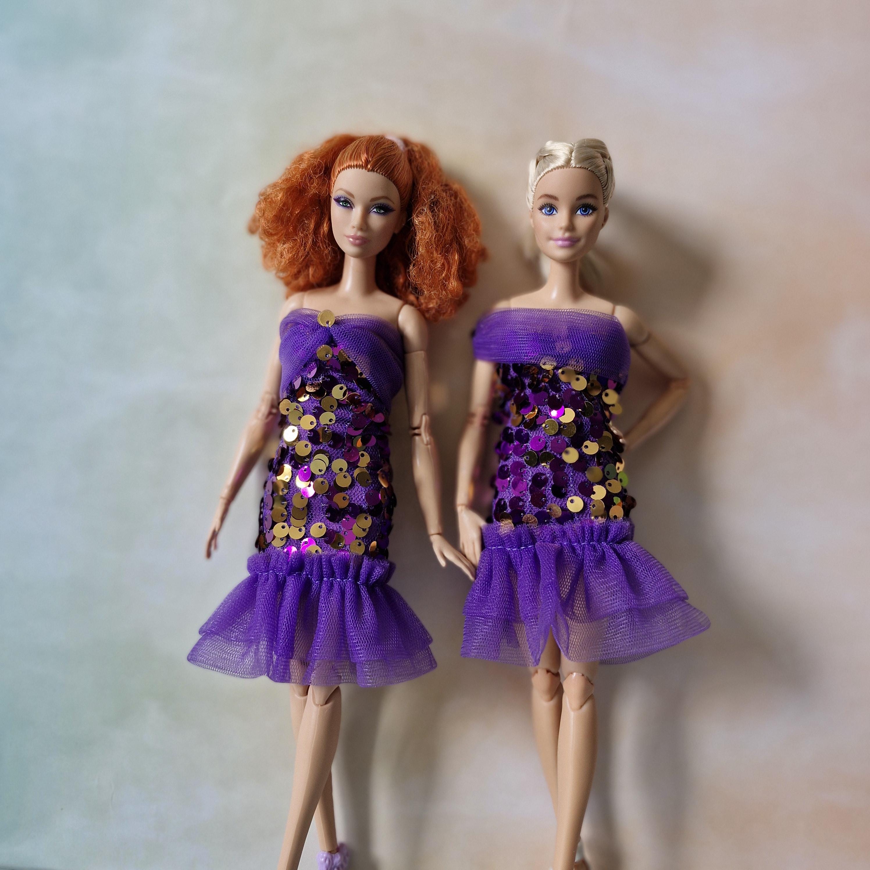 knee length dresses for ladies Beige tulle dress with pink fur Shawl for barbie – The Doll Tailor main image 1