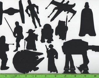 Star Wars inspired fighter ship Silhouette paper cutouts die cuts cut outs