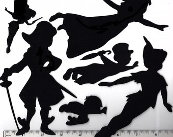 Black Silhouette Peter pan Wendy Captain Hook inspired 6 paper cut outs cutouts shapes