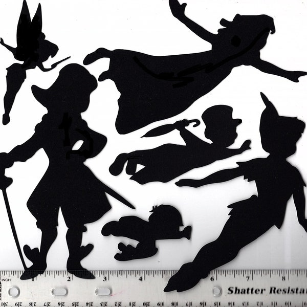 Black Silhouette Peter pan Wendy Captain Hook inspired 6 paper cut outs cutouts shapes