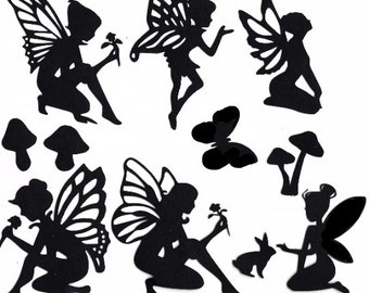 Die Cut Outs Silhouette Fairies at Home x 7 toadstool fairy jar scrapbook shapes 