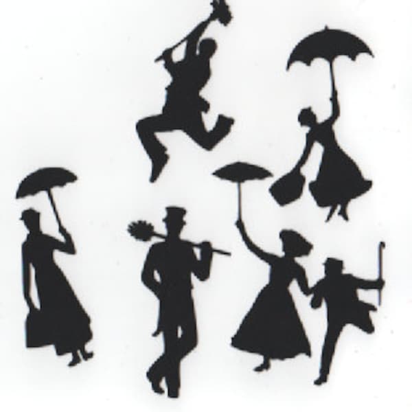 Mary Poppins and Bert Paper Shapes, Cut Outs, Cutouts, Paper Die Cuts Party Decorations Embellishments.