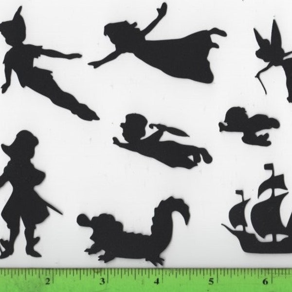 Black Silhouette Peter pan Wendy Captain Hook inspired paper cut outs cutouts shapes