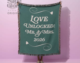 Engagement Reveal Blanket Love Unlocked Throw Bride To Be Gift Mr and Mrs 2026 Gift Newly Engaged Couple Blanket Bridal Shower Gift