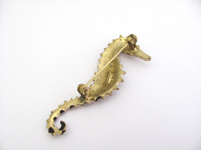 Sea Horse Pin Vintage Rhinestone Enamel Brooch Ocean Pin