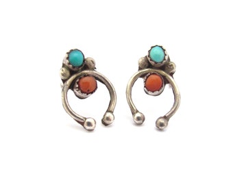 Turquoise Coral Earrings Vintage Oxidized Sterling Silver Dainty Unisex Boho Bohemian Western Wear Aesthetic Earrings