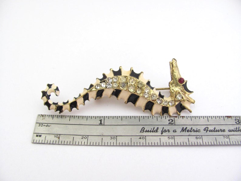 Sea Horse Pin Vintage Rhinestone Enamel Brooch Ocean Pin