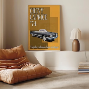Chevy Caprice &#39;74 Poster - Retro Car Design | Vintage Car Poster | Wall Decoration | Digital Printable Wall Art