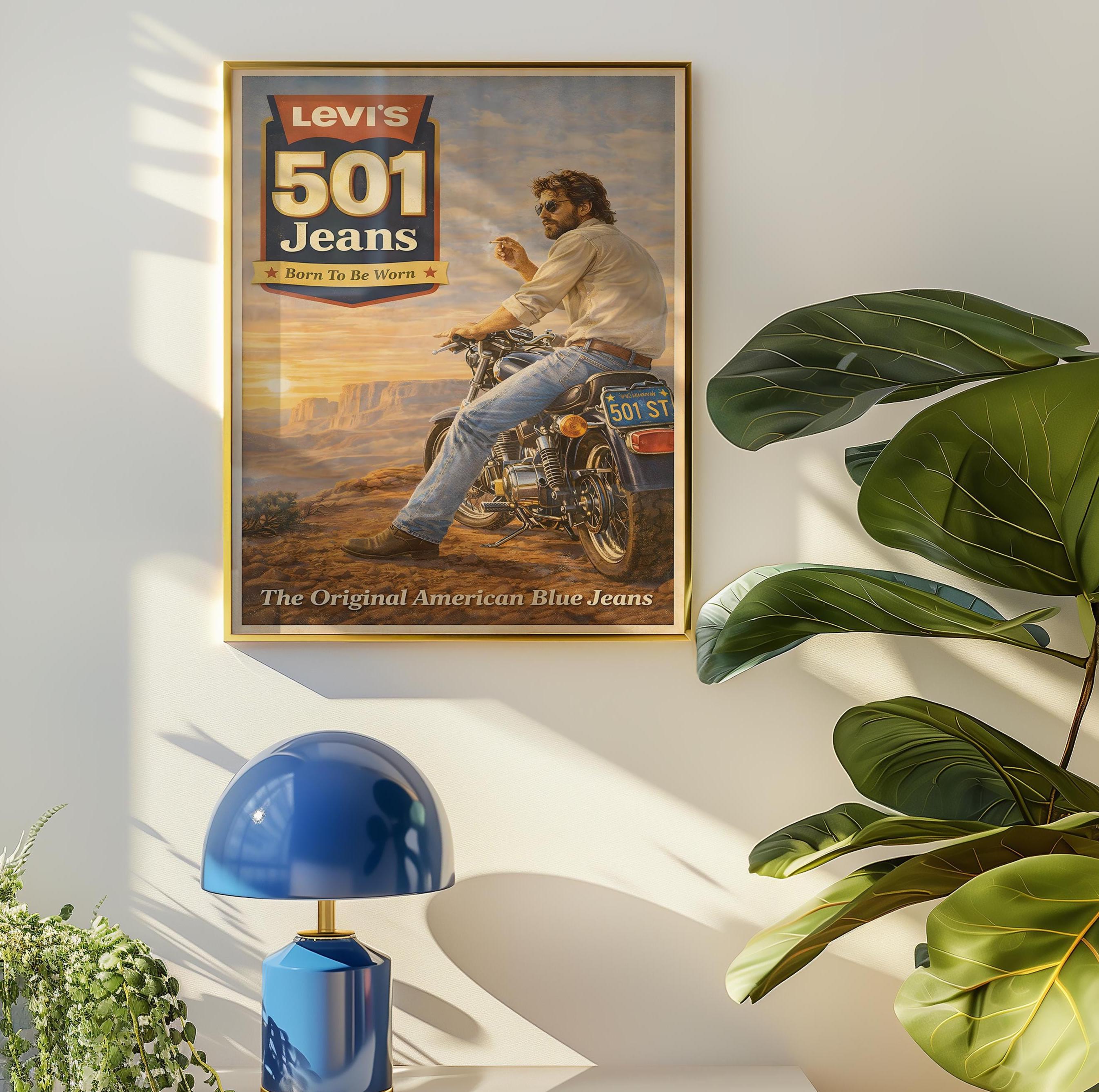 Vintage Levi's 501 Jeans Poster | Retro Biker Denim Wall Art