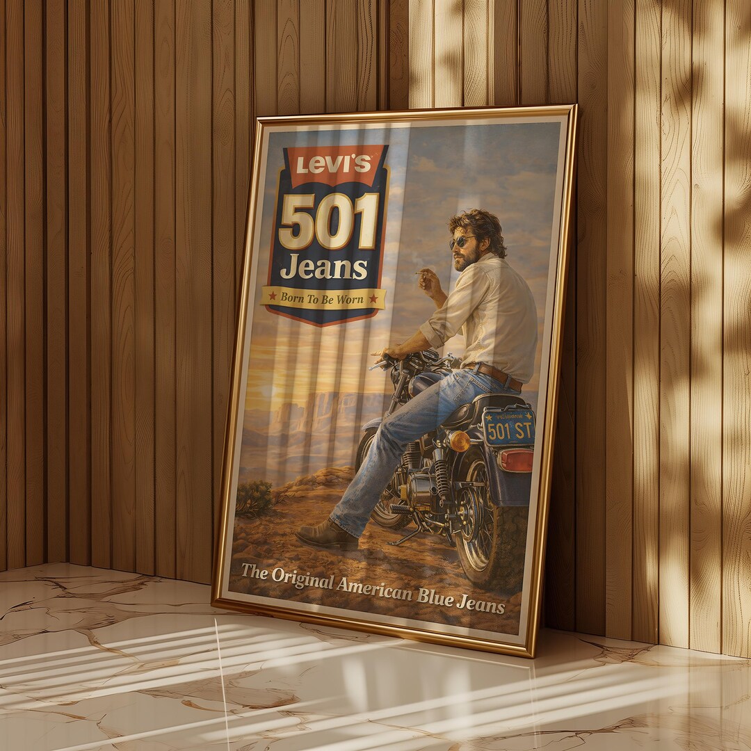 Vintage Levi's 501 Jeans Poster | Retro Biker Denim Wall Art