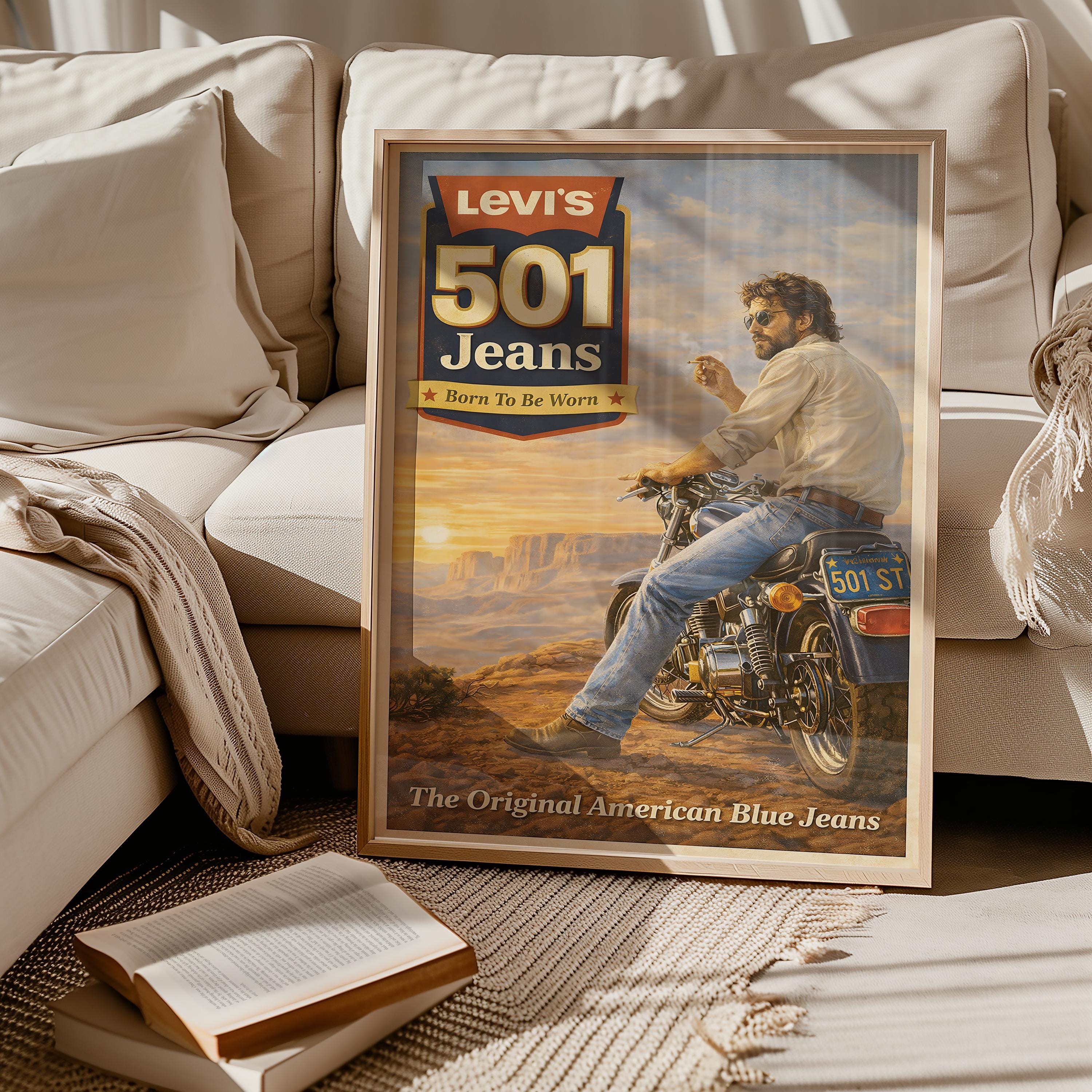 Vintage Levi's 501 Jeans Poster | Retro Biker Denim Wall Art