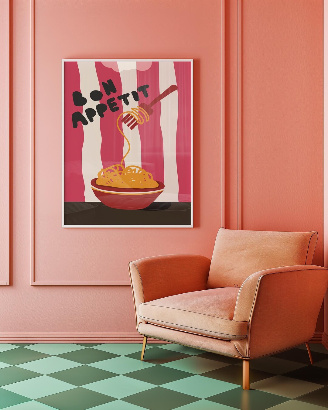set of 2 bon appetit prints, retro cooking prints,... Retro Pasta Print: Bon Appetit Kitchen Wall Art (digital Printable) - Etsy