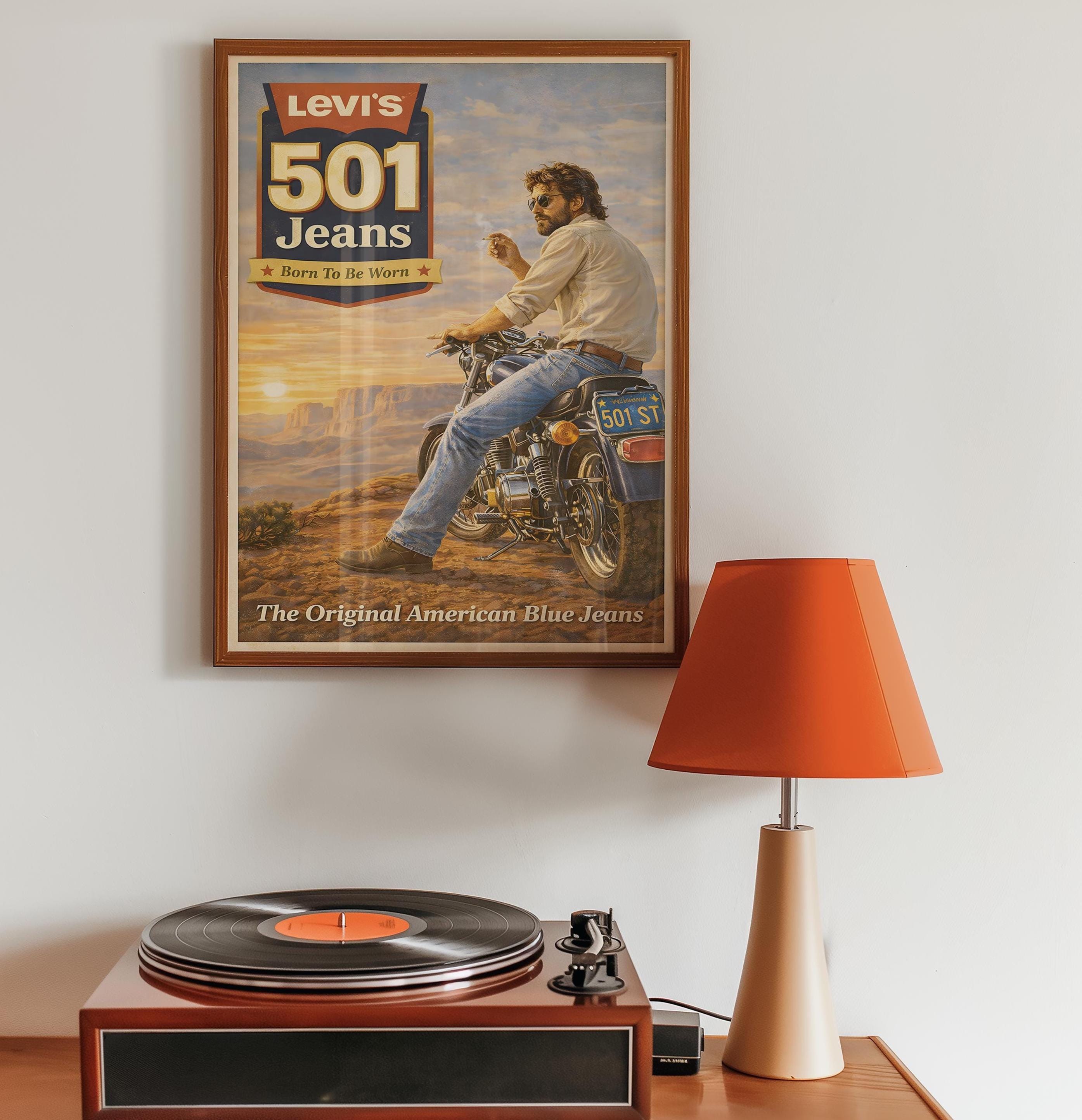 Vintage Levi's 501 Jeans Poster | Retro Biker Denim Wall Art