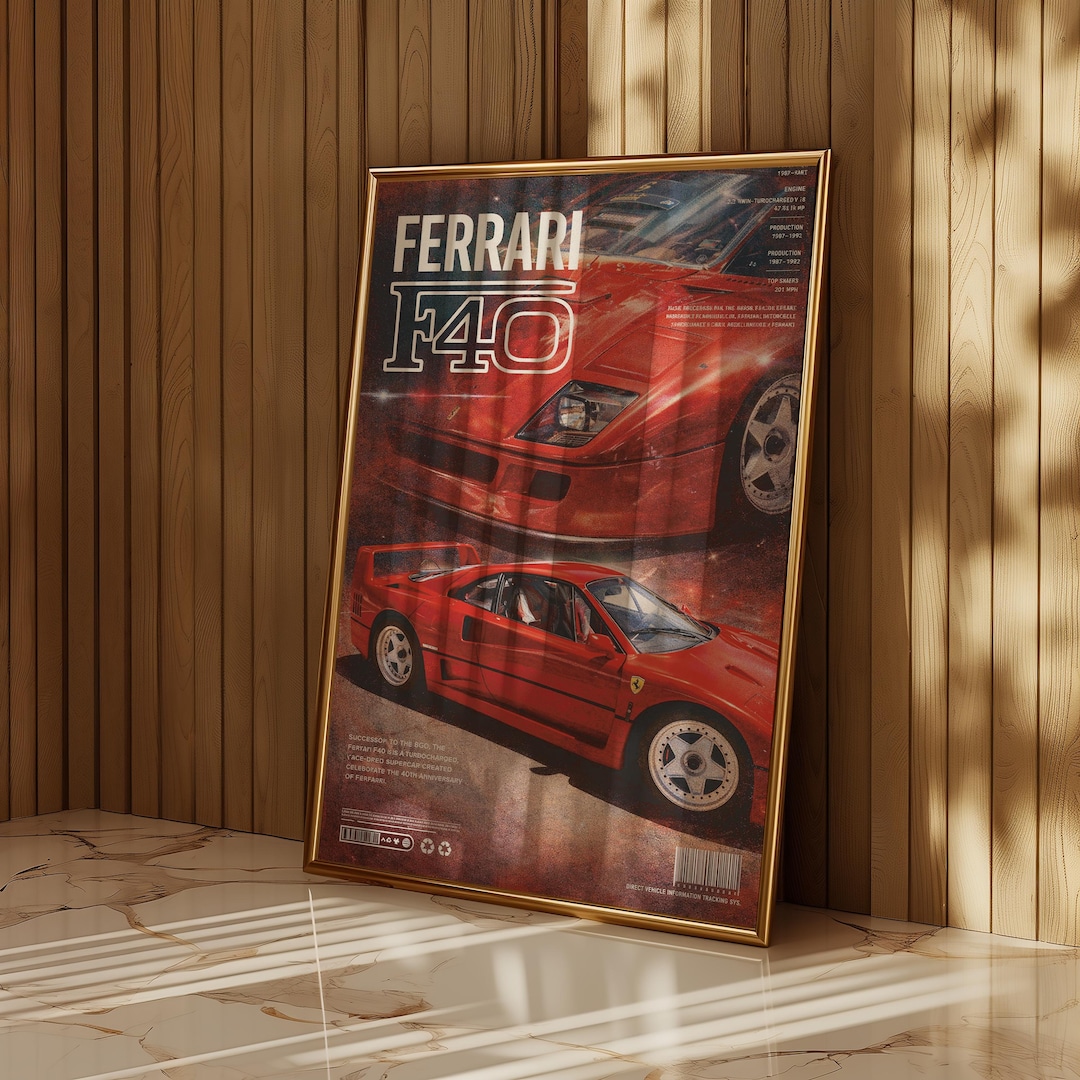 Vintage Ferrari F40 Poster | Retro Supercar Wall Art (digital Download ...
