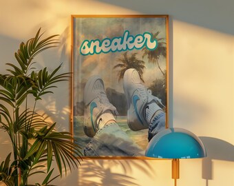 Impresión de zapatillas retro de playa: arte de zapatos de estilo vintage (descarga digital)