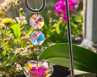 Mini Heart Crystal Suncatcher • Plant Pot Light Catcher • Handmade Garden Decor & Gift for Plant Lovers
