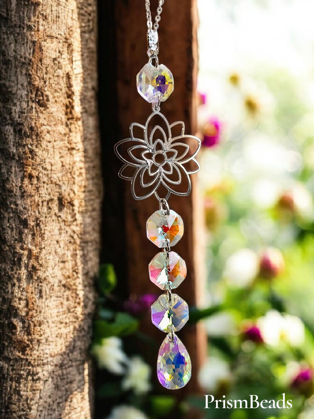 Floral Crystal Suncatcher | Rainbow Window Hanging | Boho Light Catcher ...
