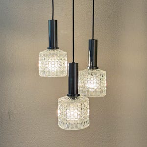 Vintage 1970s Cascade Pendant Lamp – 3 Glass Lights – Chrome – Space Age Style
