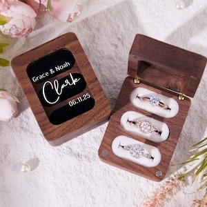 Triple Flip houten ringdoos gepersonaliseerd, aangepaste trouwringdoos, verlovingsringdrager, erfstuk ringdooshouder bruidscadeau voor haar bruiloft