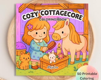 Libro para colorear de estilo cottagecore: 50 escenas de animales de granja y casas de campo (Descarga PDF)