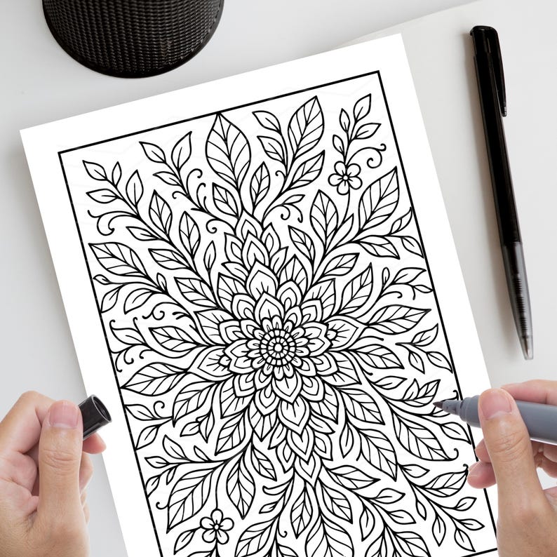 Floral Monochrome Coloring Pages | 25 Printable PDF Designs for Adults | Intricate Flower Line Art, Relaxing Mindfulness Coloring Book